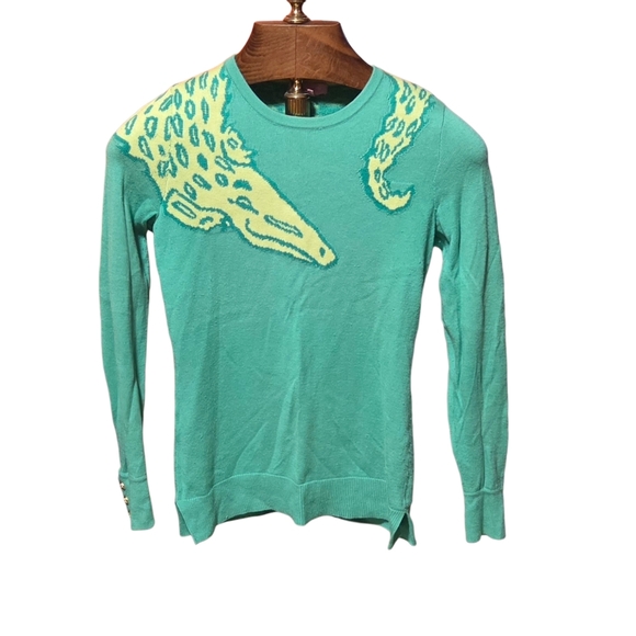 Lilly Pulitzer Green Alligator Charter Long Sleeve Wool Blend Sweater Size Small - Picture 3 of 8